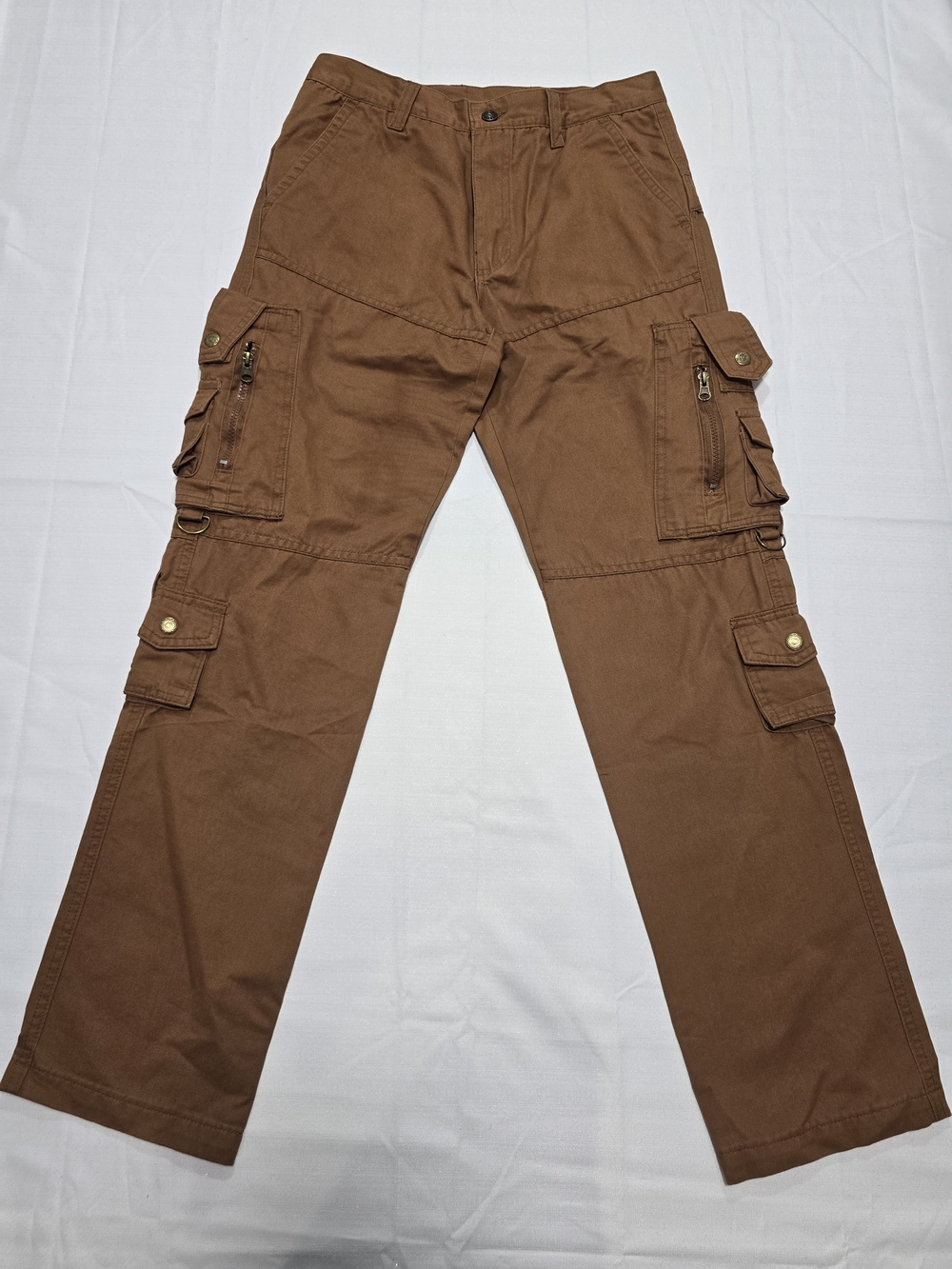 Men's Brown Cargo Pants - Durable Utility Trousers|Multiple Secure pockets Sz 28
